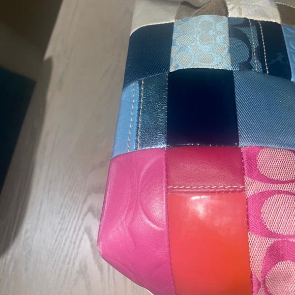 Coach Patchwork Signature Collection Pink, Blue, and Tan combo Shoulder bag - Picture 12 of 15